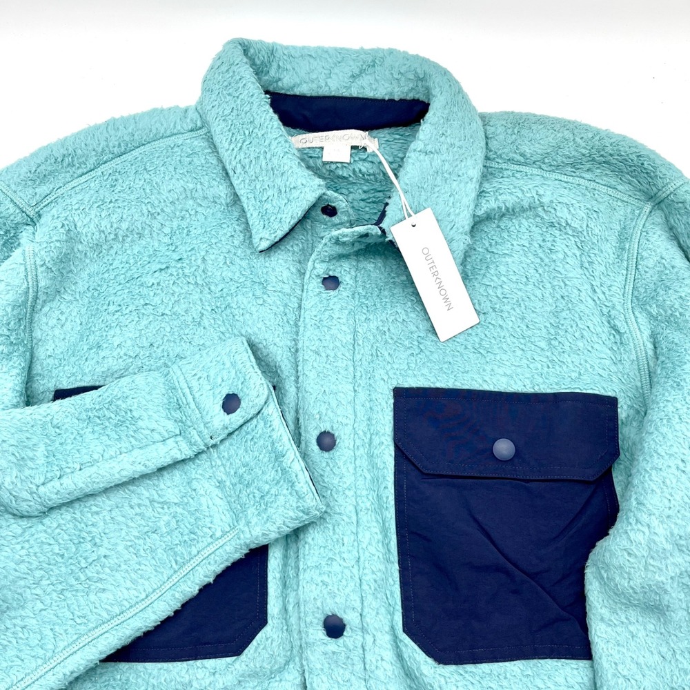 Outerknown Fleece Shirt Jacket Snap Front‎ Pockets Recycled Teal Blue L